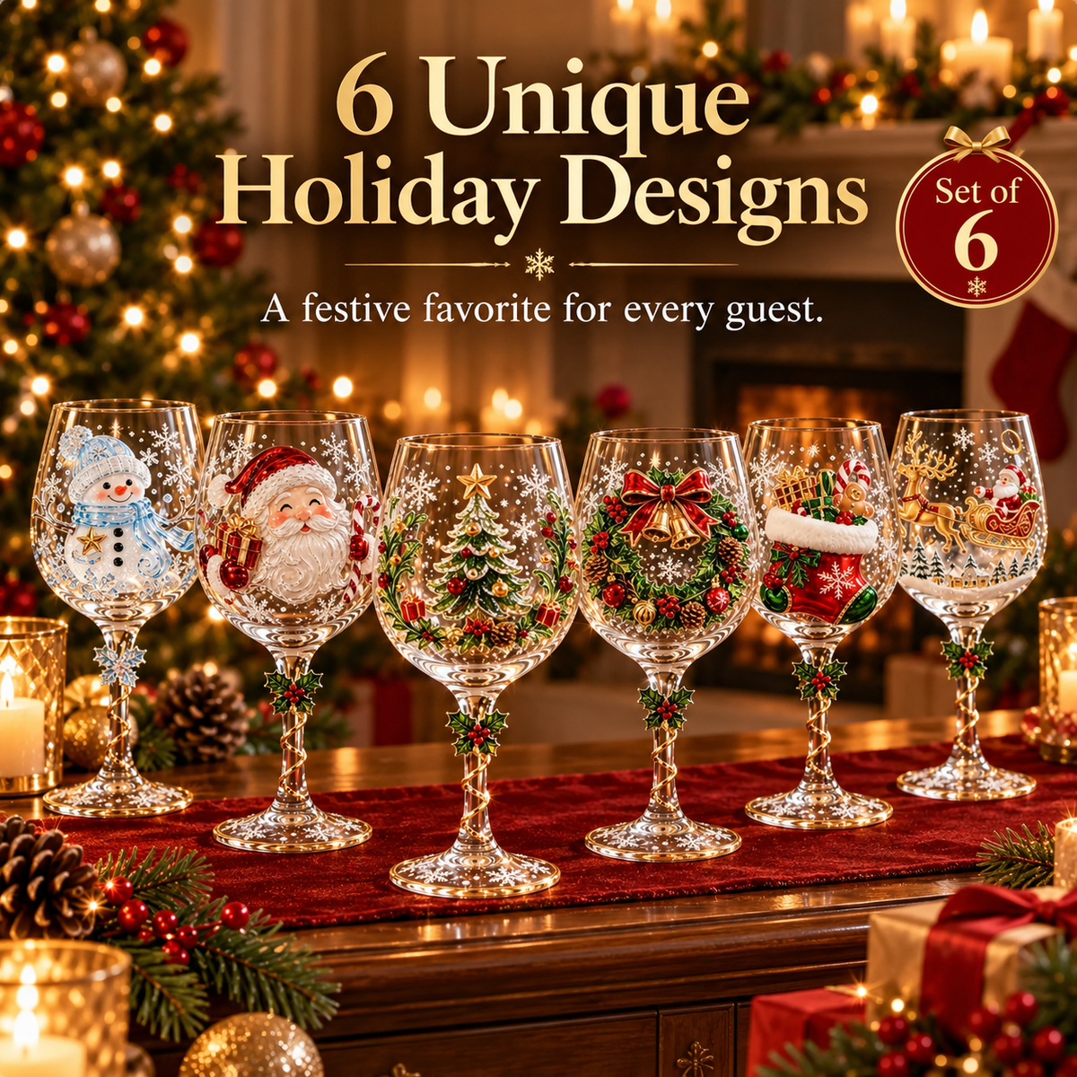 🎅Limited Edition🎄 Christmas Hosting Essential | 6-Piece Festive 3D Wine Glass Gift Set