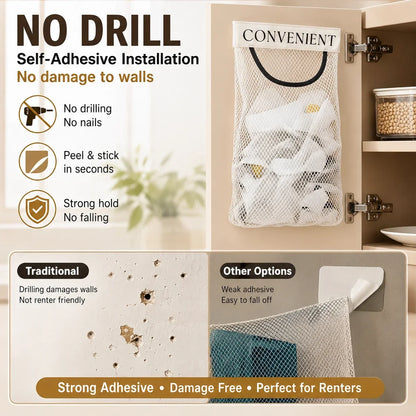 🔥LAST DAY 49% OFF - No-Drill Hanging Mesh Storage Bag | Adhesive Wall Organizer