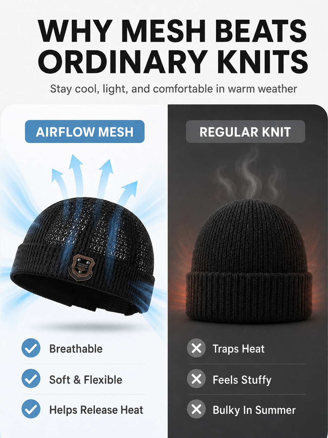 🏃 Lightweight Netting Beanie – Breathable Cuffed Skull Cap for Summer Runs
