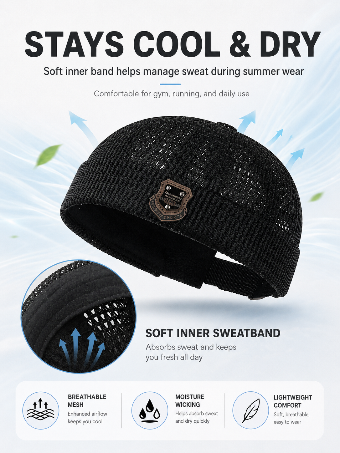 🏃 Lightweight Netting Beanie – Breathable Cuffed Skull Cap for Summer Runs