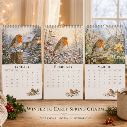 🎁50% OFF📆2027 Robin Seasons Calendar – British Countryside Garden Bird Wall Calendar & Gift for Bird Lovers