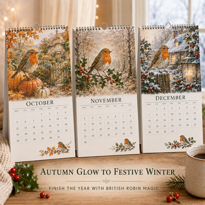🎁50% OFF📆2027 Robin Seasons Calendar – British Countryside Garden Bird Wall Calendar & Gift for Bird Lovers