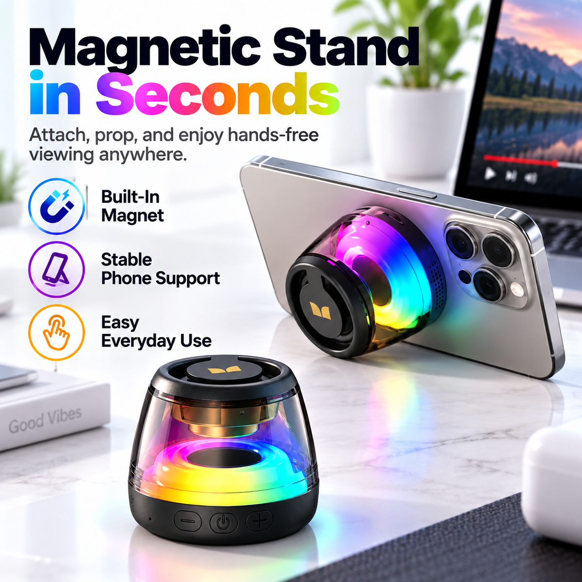 🎵 Bluetooth 6.0 Portable Speaker – RGB Lights, 360° TWS Stereo Sound, Magnetic Design, Long Battery Life