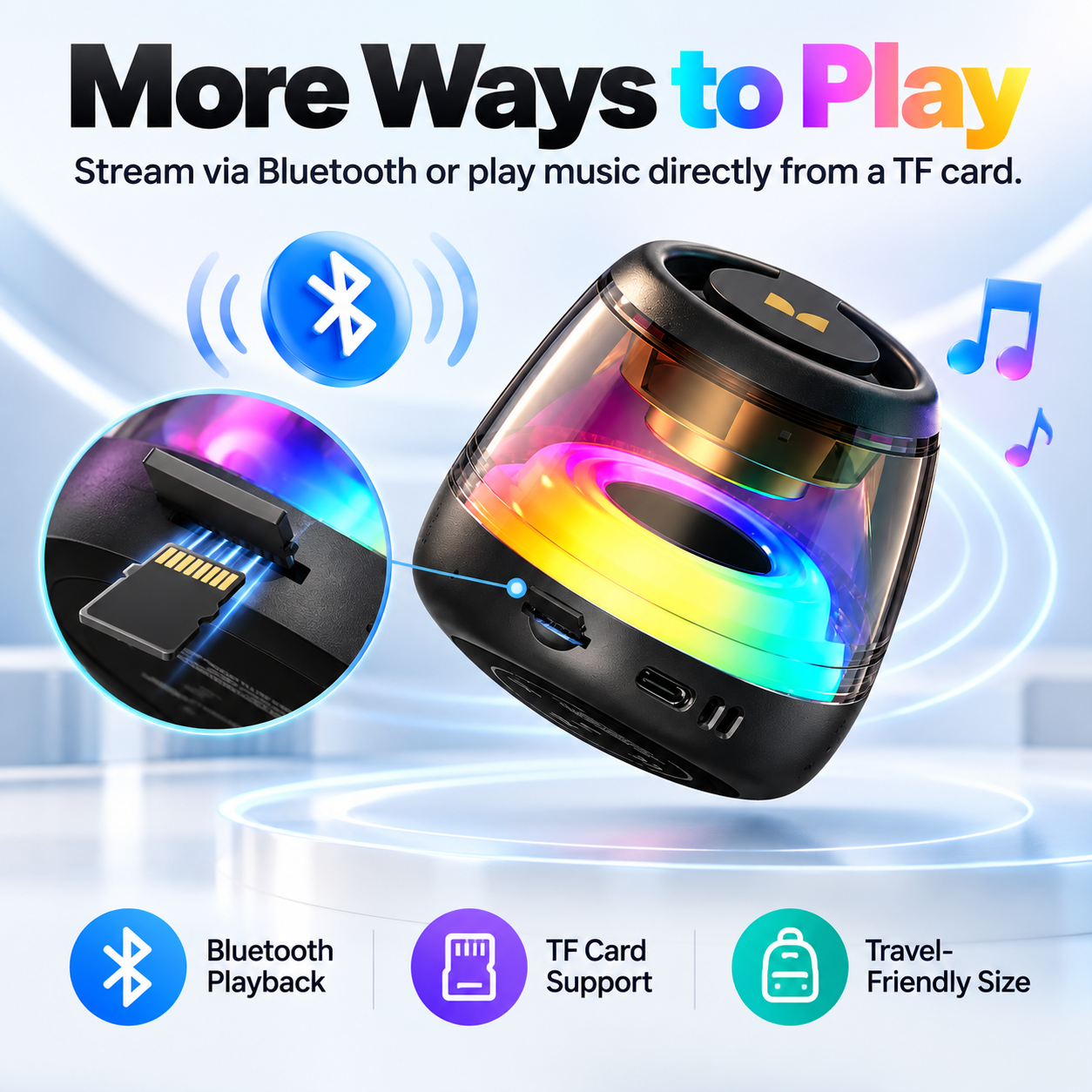 🎵 Bluetooth 6.0 Portable Speaker – RGB Lights, 360° TWS Stereo Sound, Magnetic Design, Long Battery Life