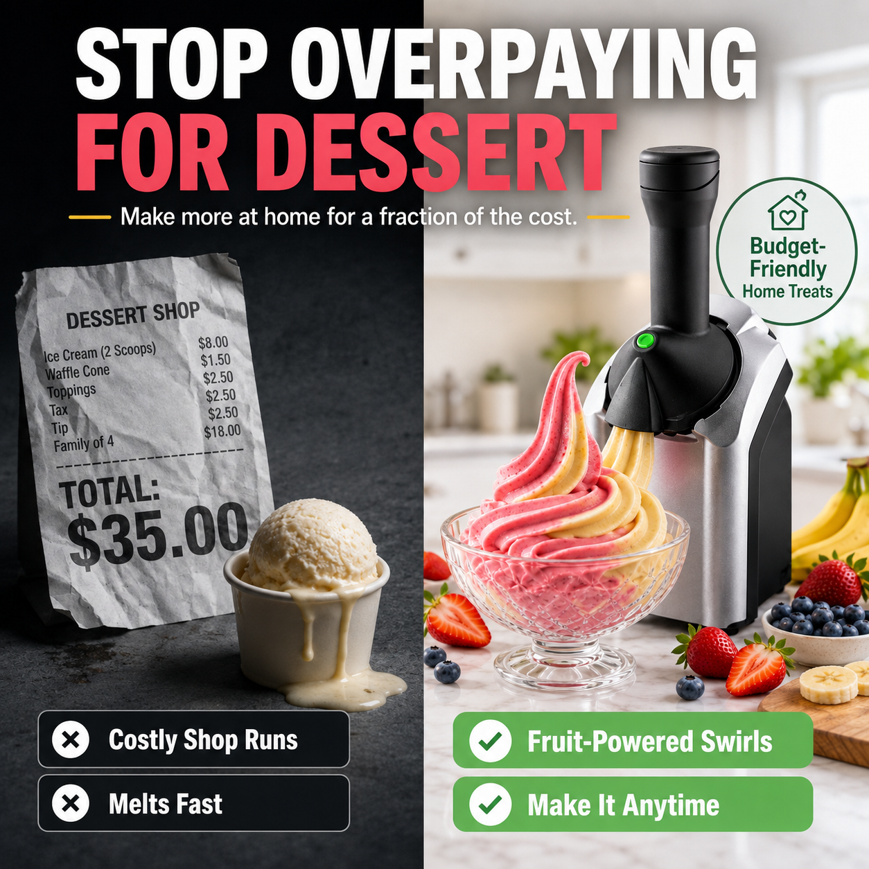 🍦Family Fruit Ice Cream Maker | 100% Natural Sugar-Free Desserts, BPA-Free & Safe For Children