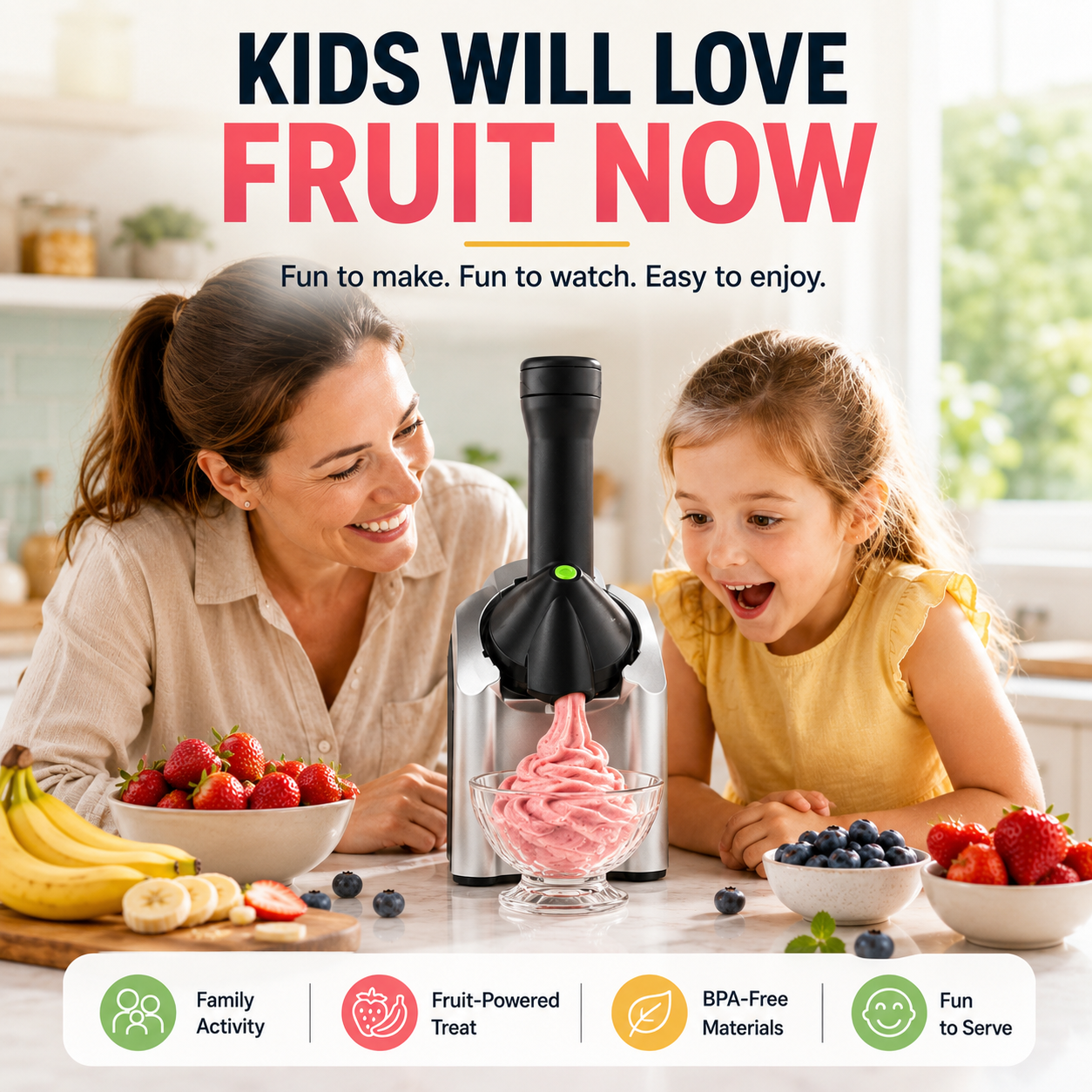 🍦Family Fruit Ice Cream Maker | 100% Natural Sugar-Free Desserts, BPA-Free & Safe For Children