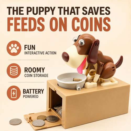 🐶 Hungry Dog Coin Bank – Interactive Saving Toy for Kids & Adults – Batteries Not Included
