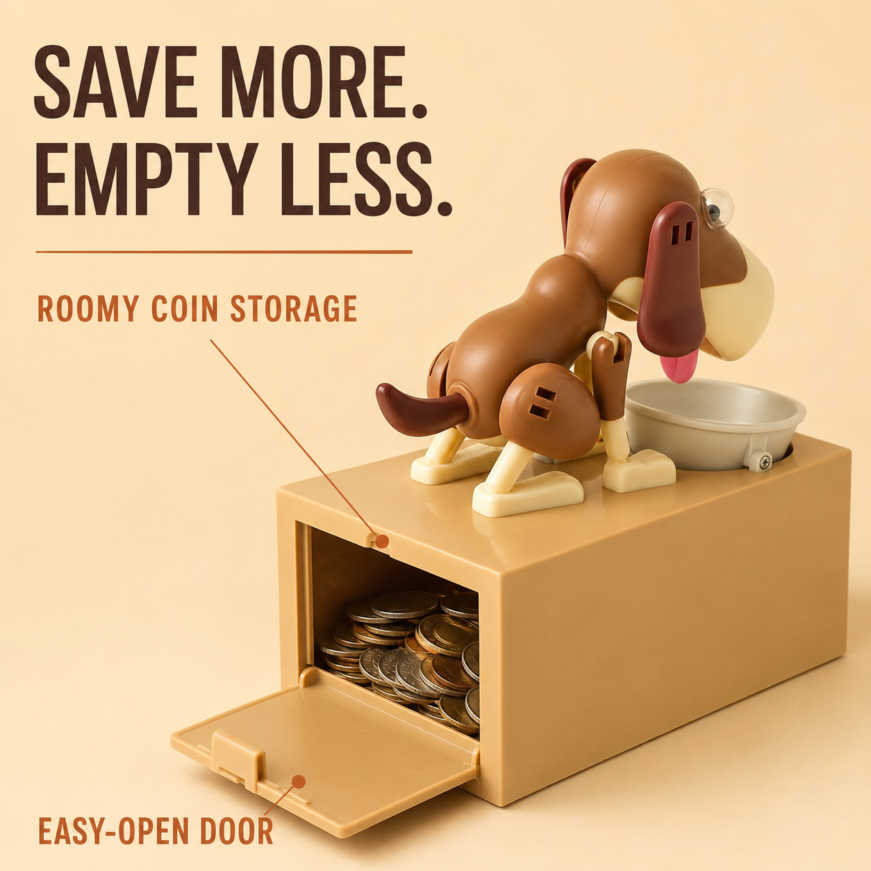 🐶 Hungry Dog Coin Bank – Interactive Saving Toy for Kids & Adults – Batteries Not Included