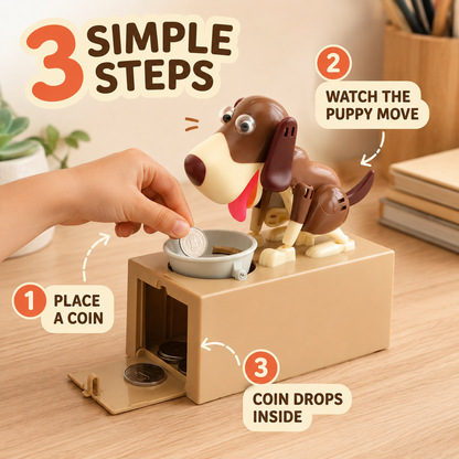🐶 Hungry Dog Coin Bank – Interactive Saving Toy for Kids & Adults – Batteries Not Included