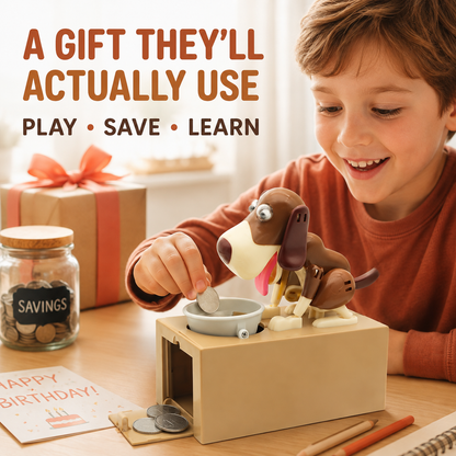 🐶 Hungry Dog Coin Bank – Interactive Saving Toy for Kids & Adults – Batteries Not Included