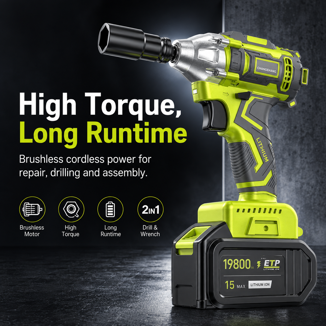 🔧 2-in-1 Brushless Cordless Impact Wrench & Drill Kit
