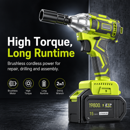 🔧 2-in-1 Brushless Cordless Impact Wrench & Drill Kit