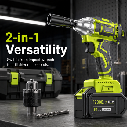 🔧 2-in-1 Brushless Cordless Impact Wrench & Drill Kit