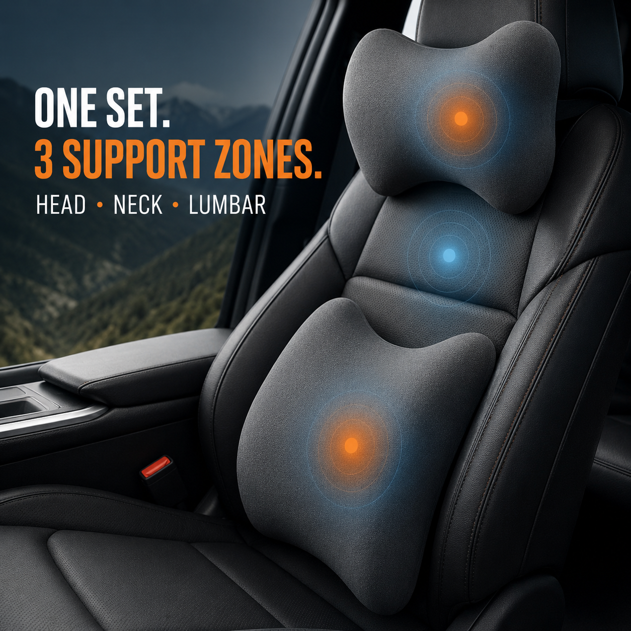 🚗 Memory Foam Car Neck & Lumbar Support Set – Comfort for Every Drive
