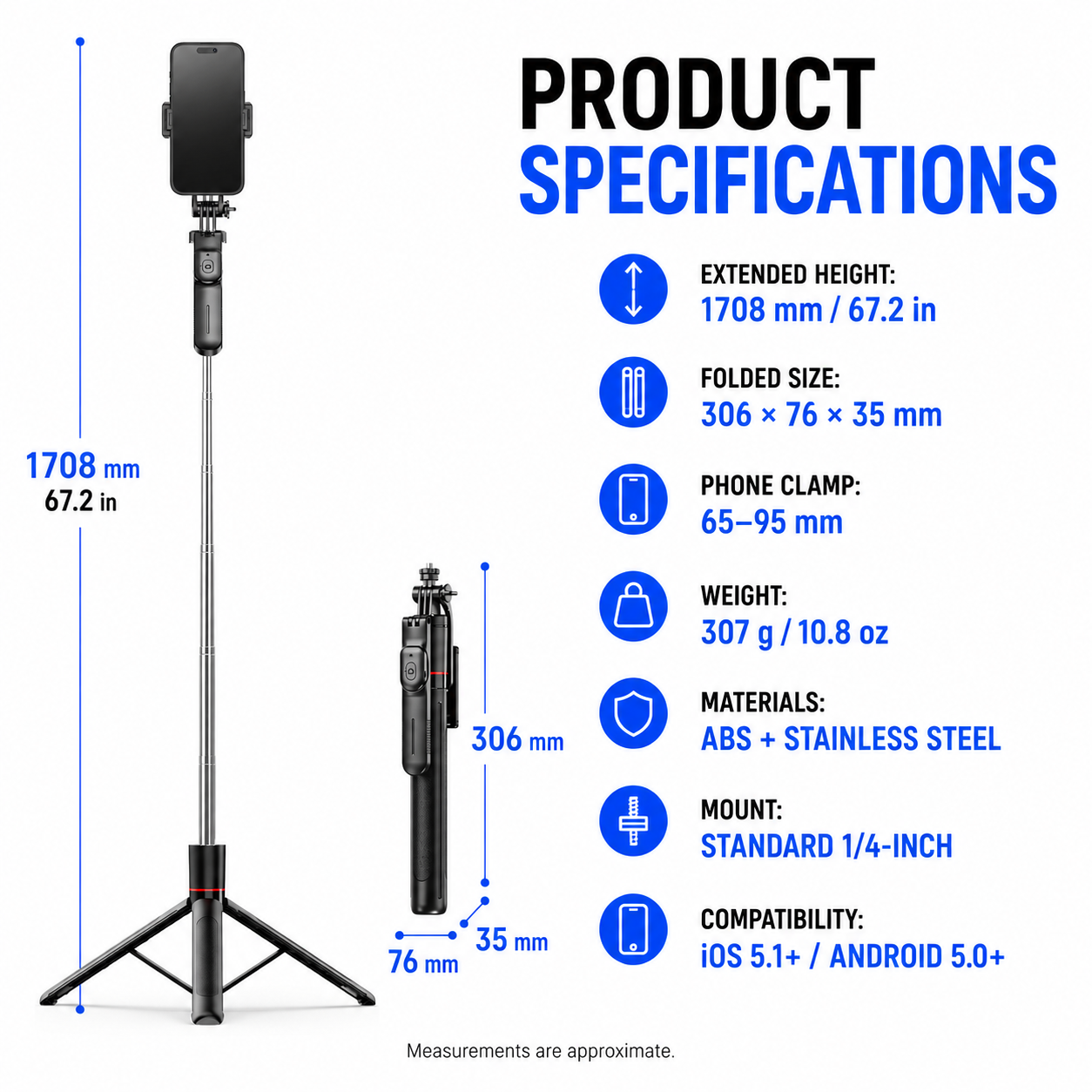 All-in-One Extendable Phone Tripod & Selfie Stick with Remote