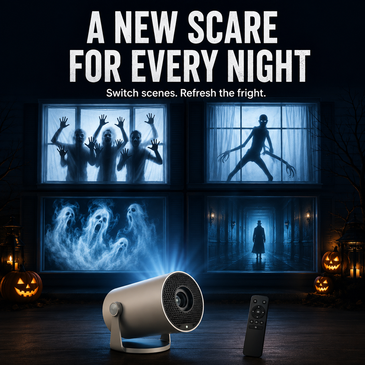 👻 Halloween Window Projector with Scary Videos & Screen