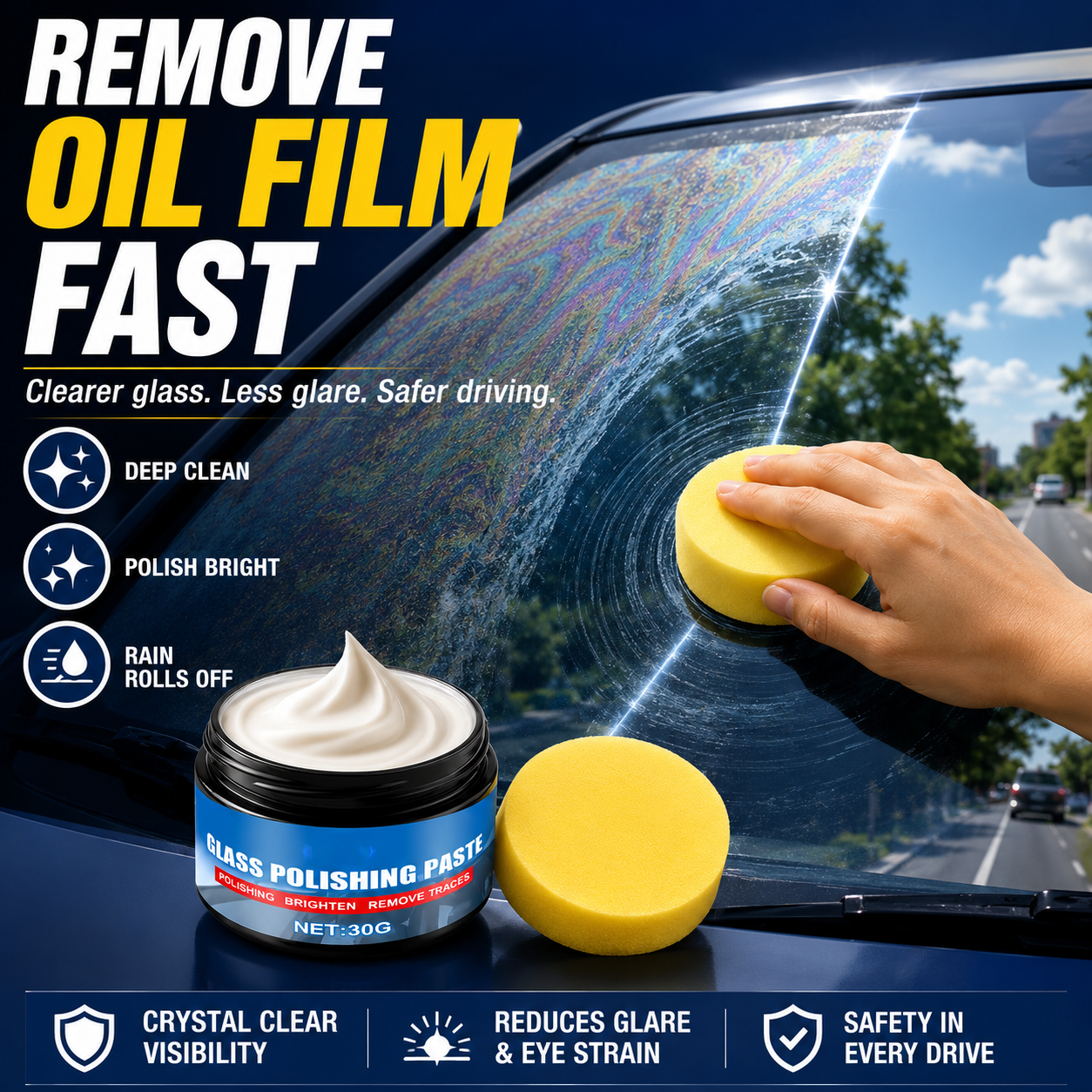 🚗Car Glass Oil Film Remover & Water Repellent Cleaner