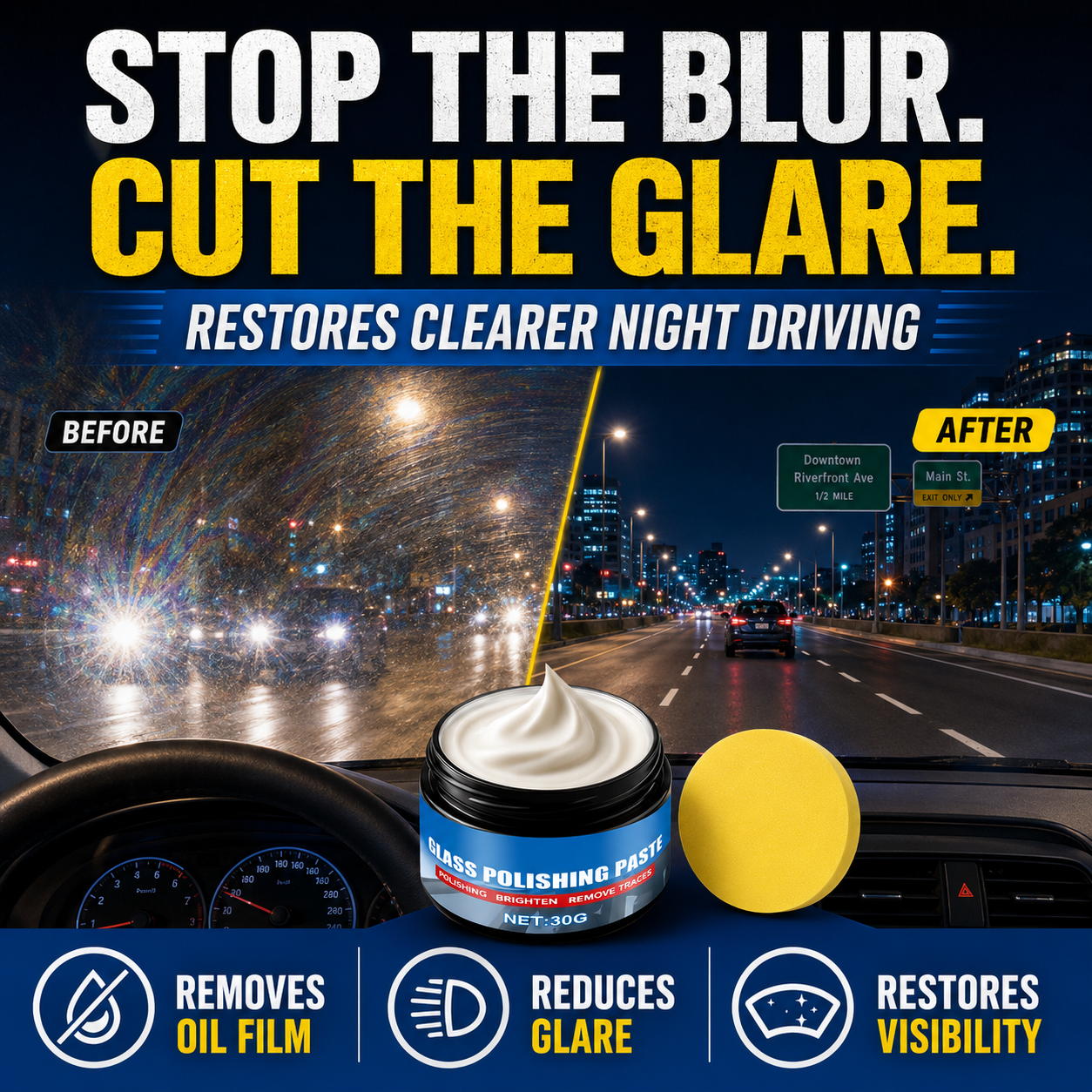 🚗Car Glass Oil Film Remover & Water Repellent Cleaner