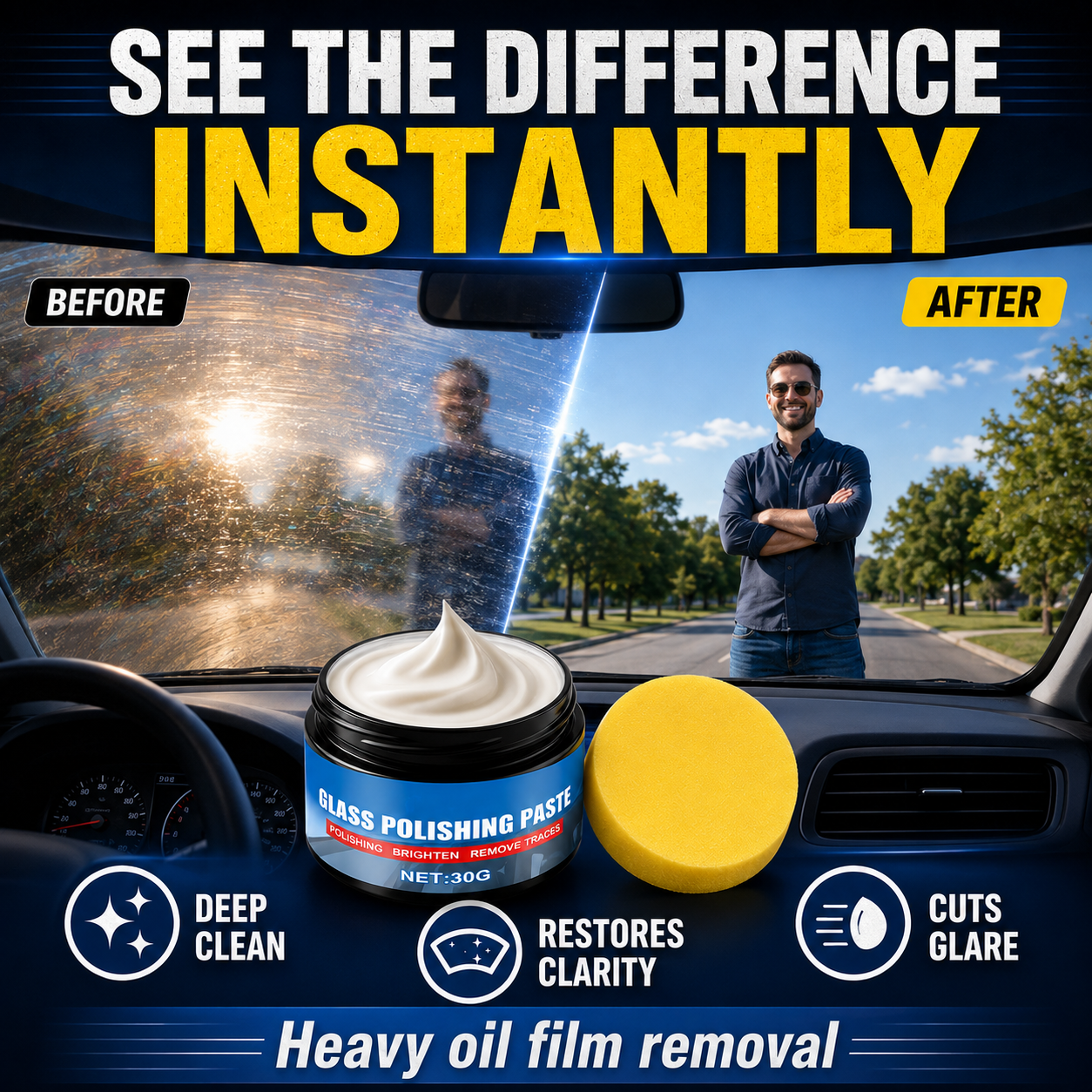 🚗Car Glass Oil Film Remover & Water Repellent Cleaner
