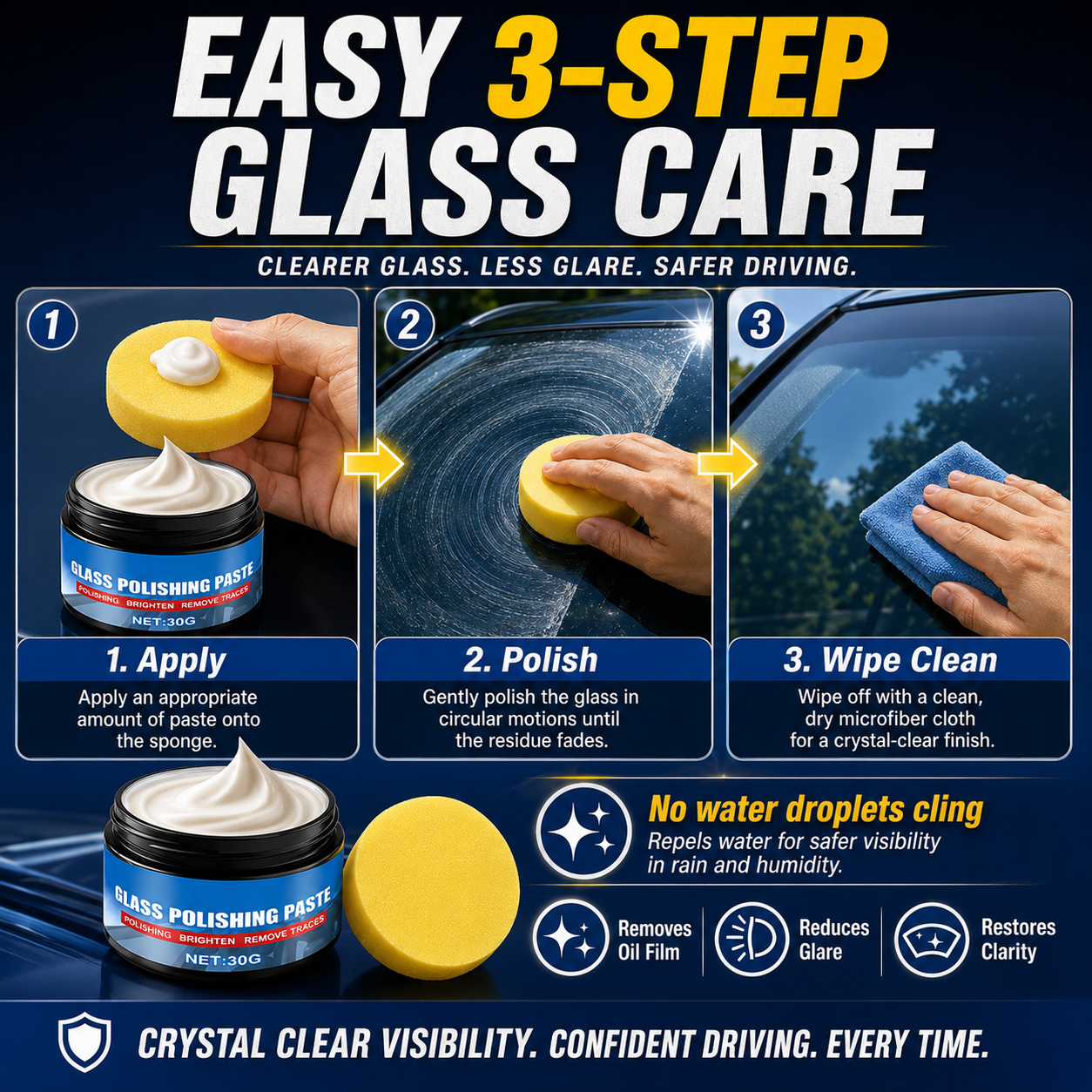 🚗Car Glass Oil Film Remover & Water Repellent Cleaner