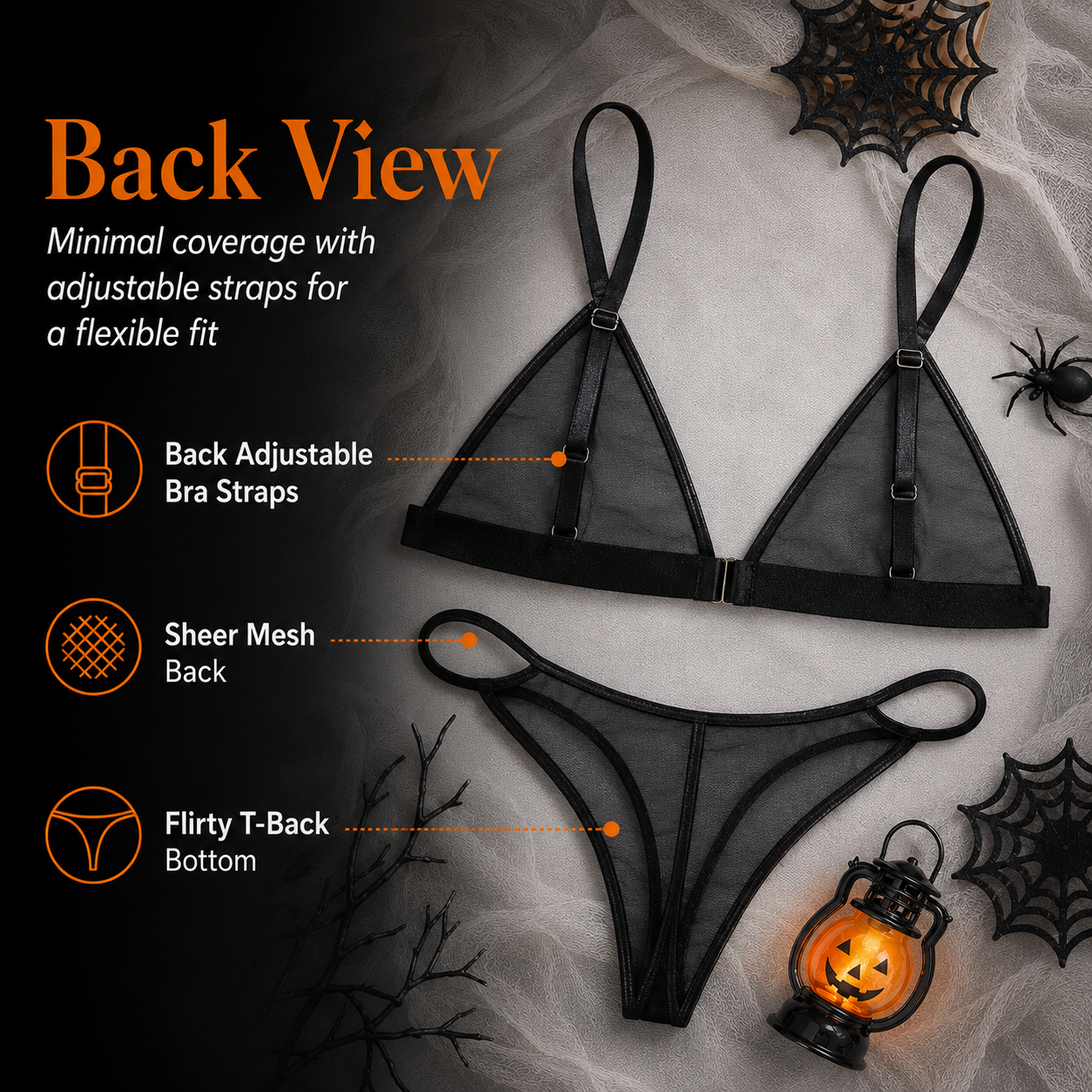 🎃 Sequin Pumpkin Sheer Lingerie Set – Halloween Two-Piece Outfit