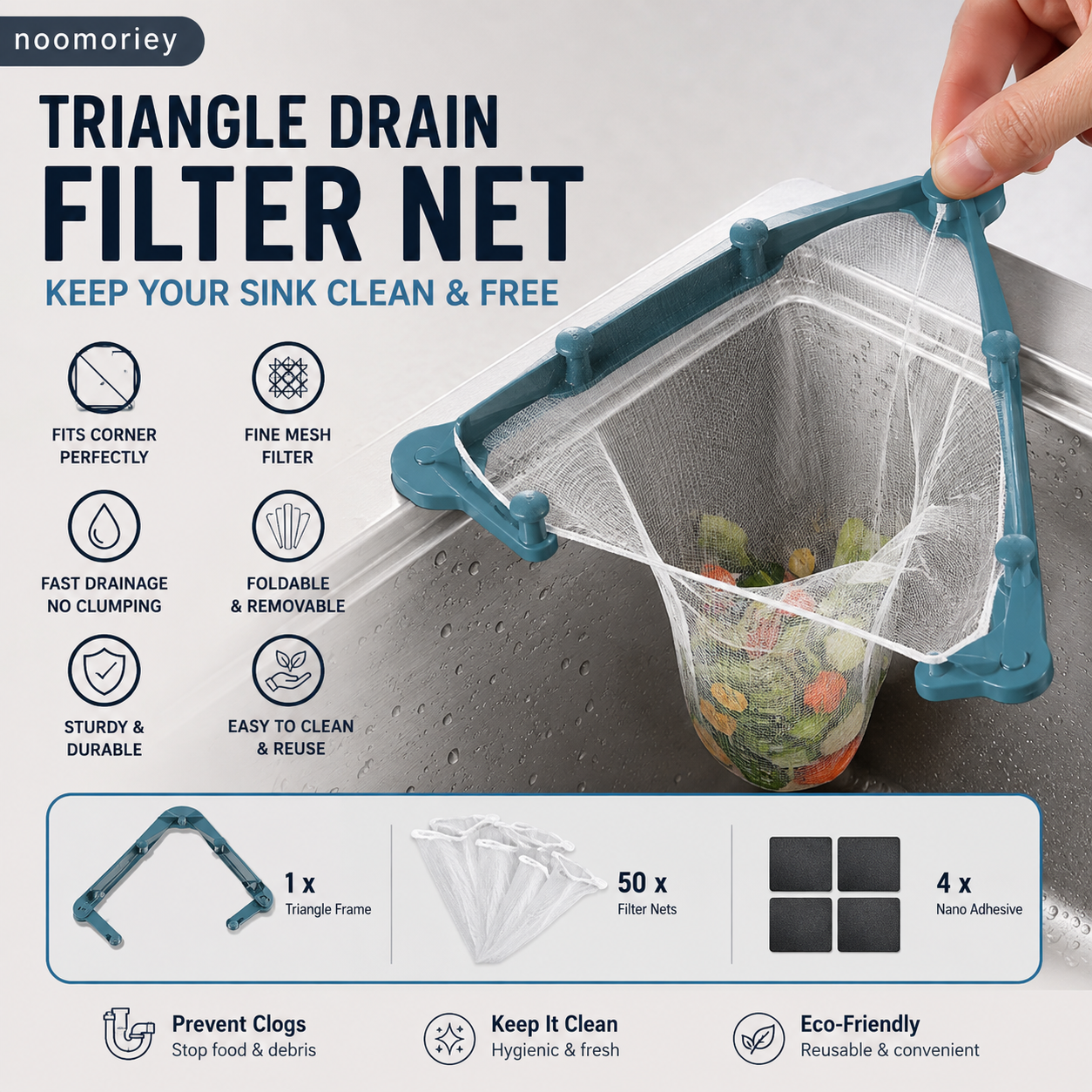 🗑️ Smart Kitchen Sink Food Scrap Strainer with 50 Disposable Mesh Bags – Helps Prevent Clogged Drains