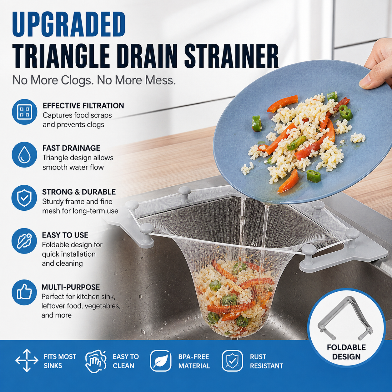 🗑️ Smart Kitchen Sink Food Scrap Strainer with 50 Disposable Mesh Bags – Helps Prevent Clogged Drains