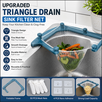 🗑️ Smart Kitchen Sink Food Scrap Strainer with 50 Disposable Mesh Bags – Helps Prevent Clogged Drains
