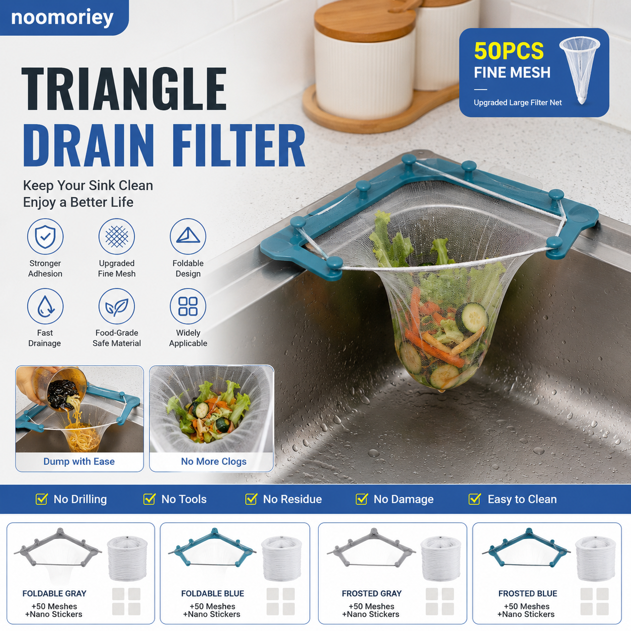 🗑️ Smart Kitchen Sink Food Scrap Strainer with 50 Disposable Mesh Bags – Helps Prevent Clogged Drains