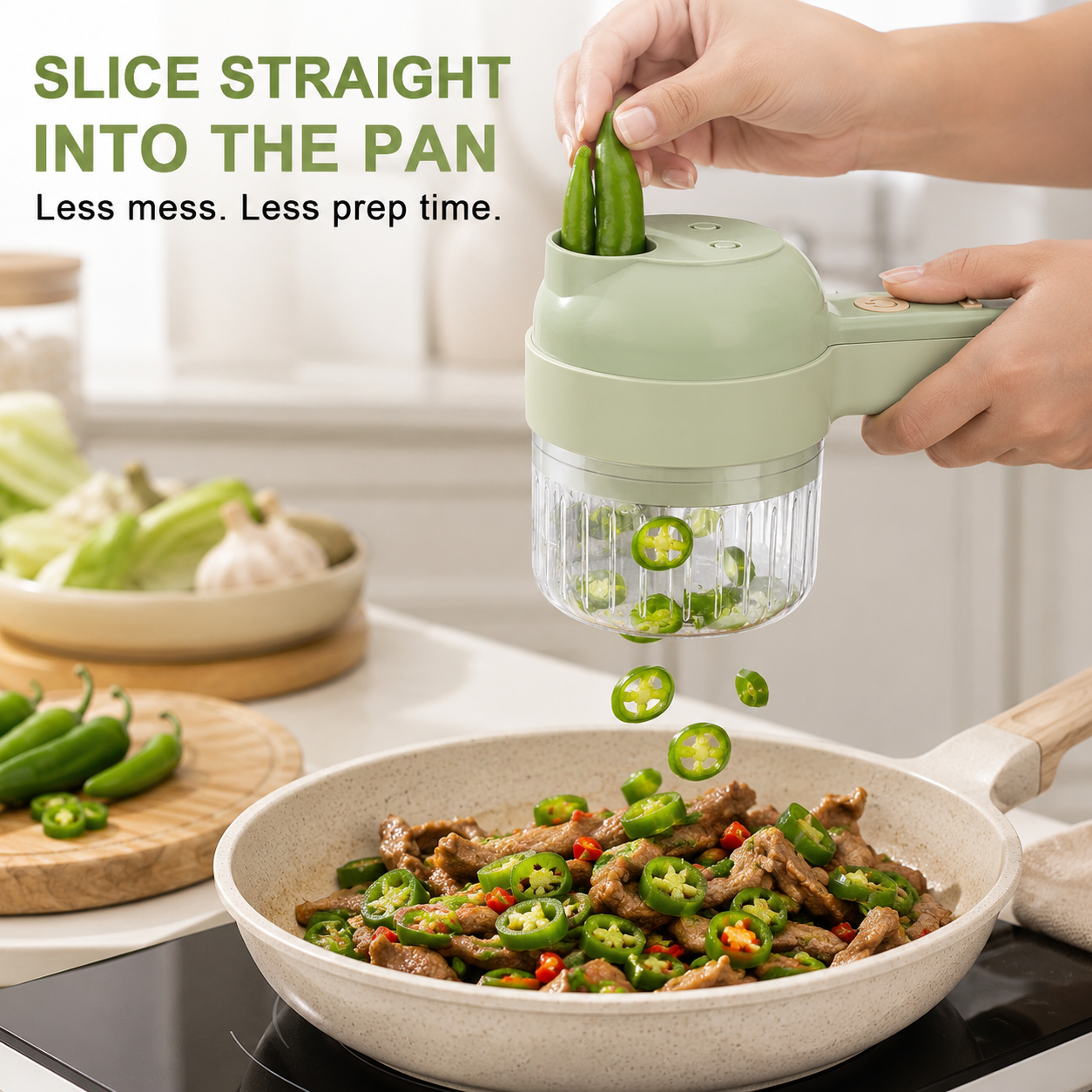 🥗 4-in-1 Portable Electric Vegetable Cutter – Chop · Slice · Dice · Shred