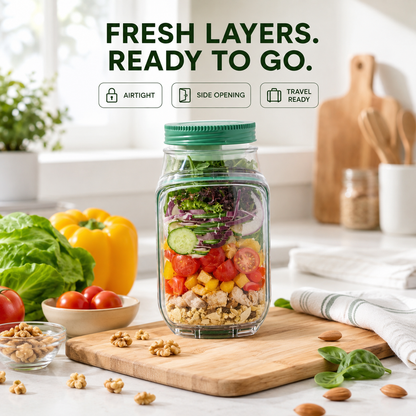 🥗 50% OFF Side-Opening Airtight Salad Jar – Fresh Layers Ready To Go