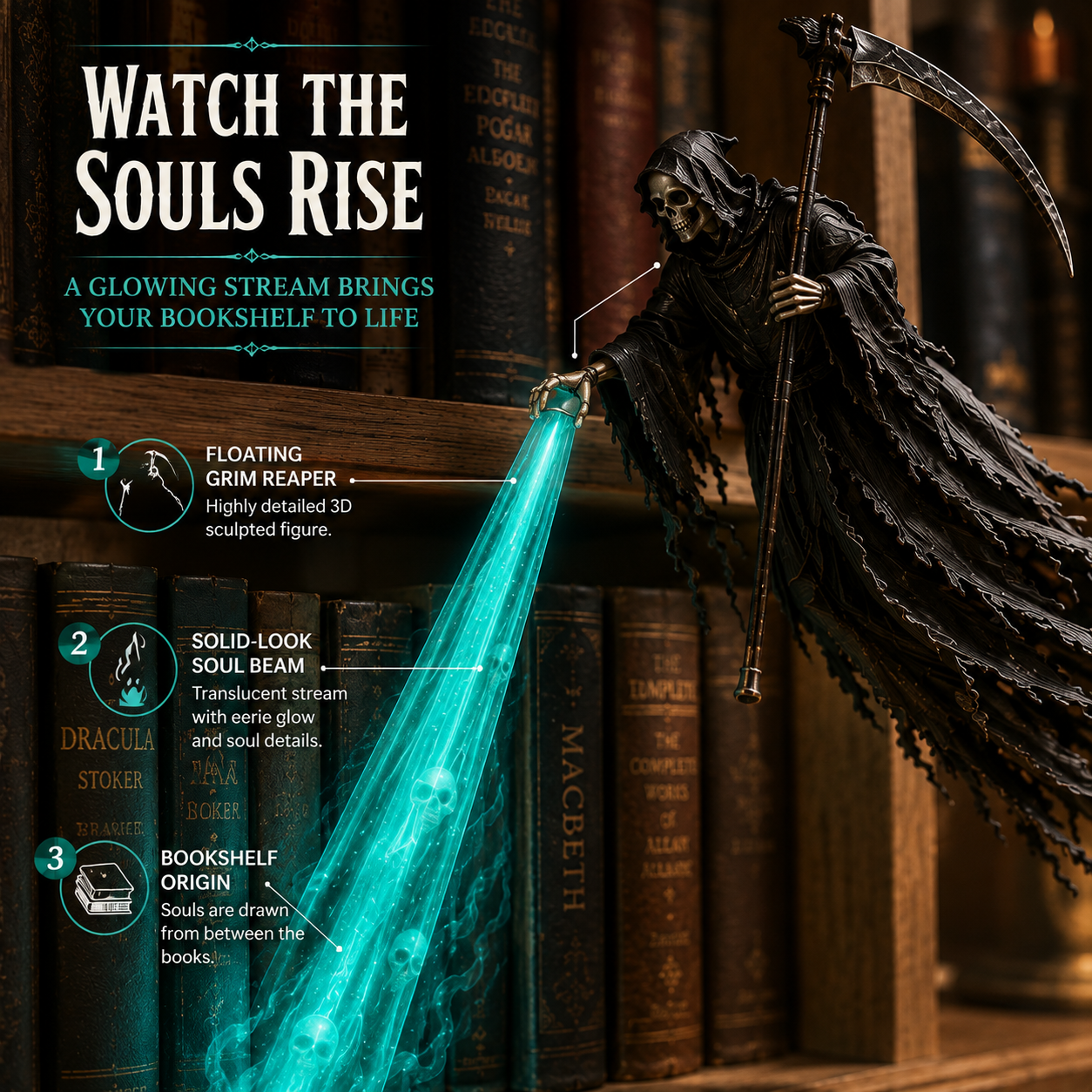 🔥☠️The Soul Collector — Haunted Reaper Shelf Light👻