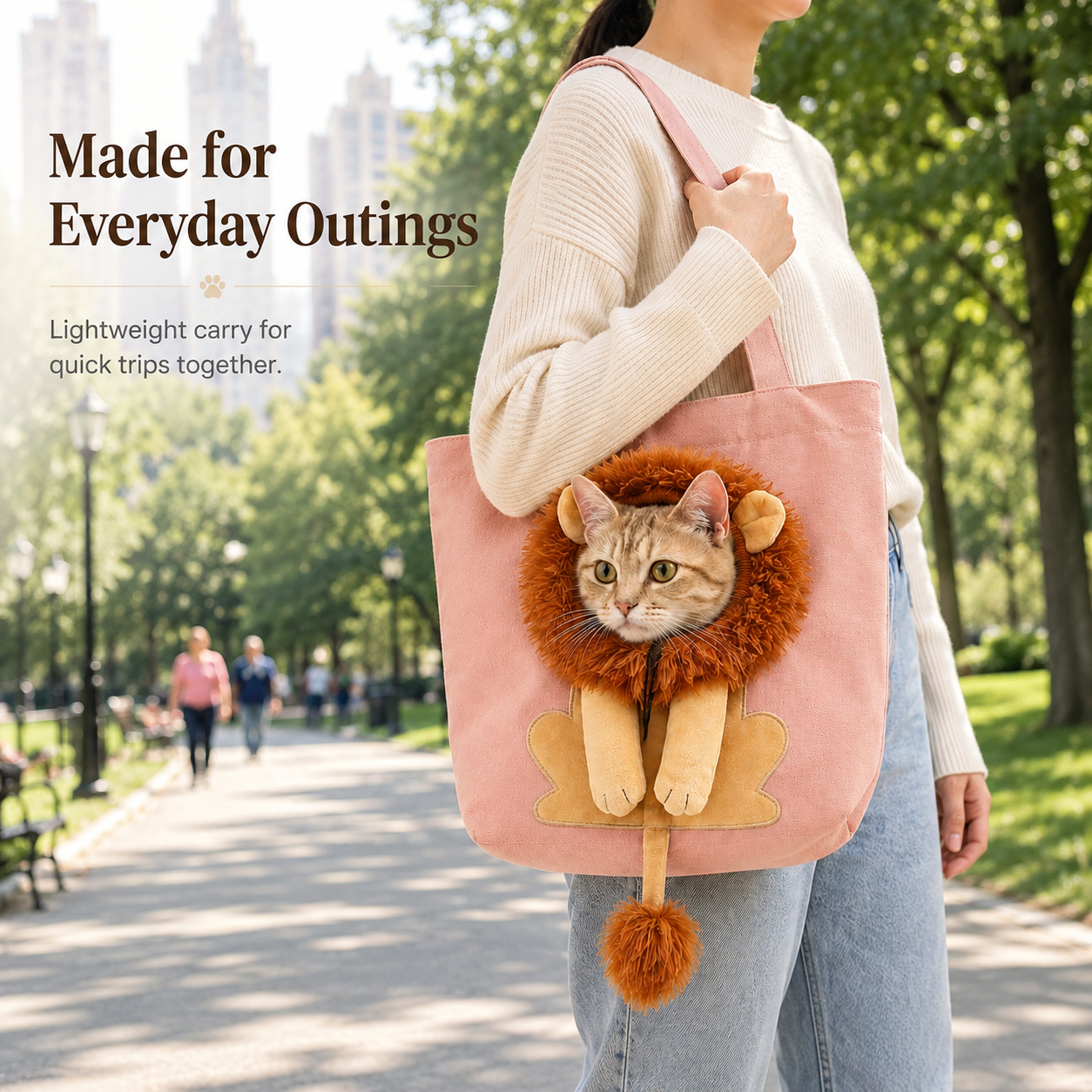 🦁 Lion-Shaped Pet Shoulder Bag – Cute Canvas Cat Carrier with Adjustable Head Opening & Soft Plush Details 🐱
