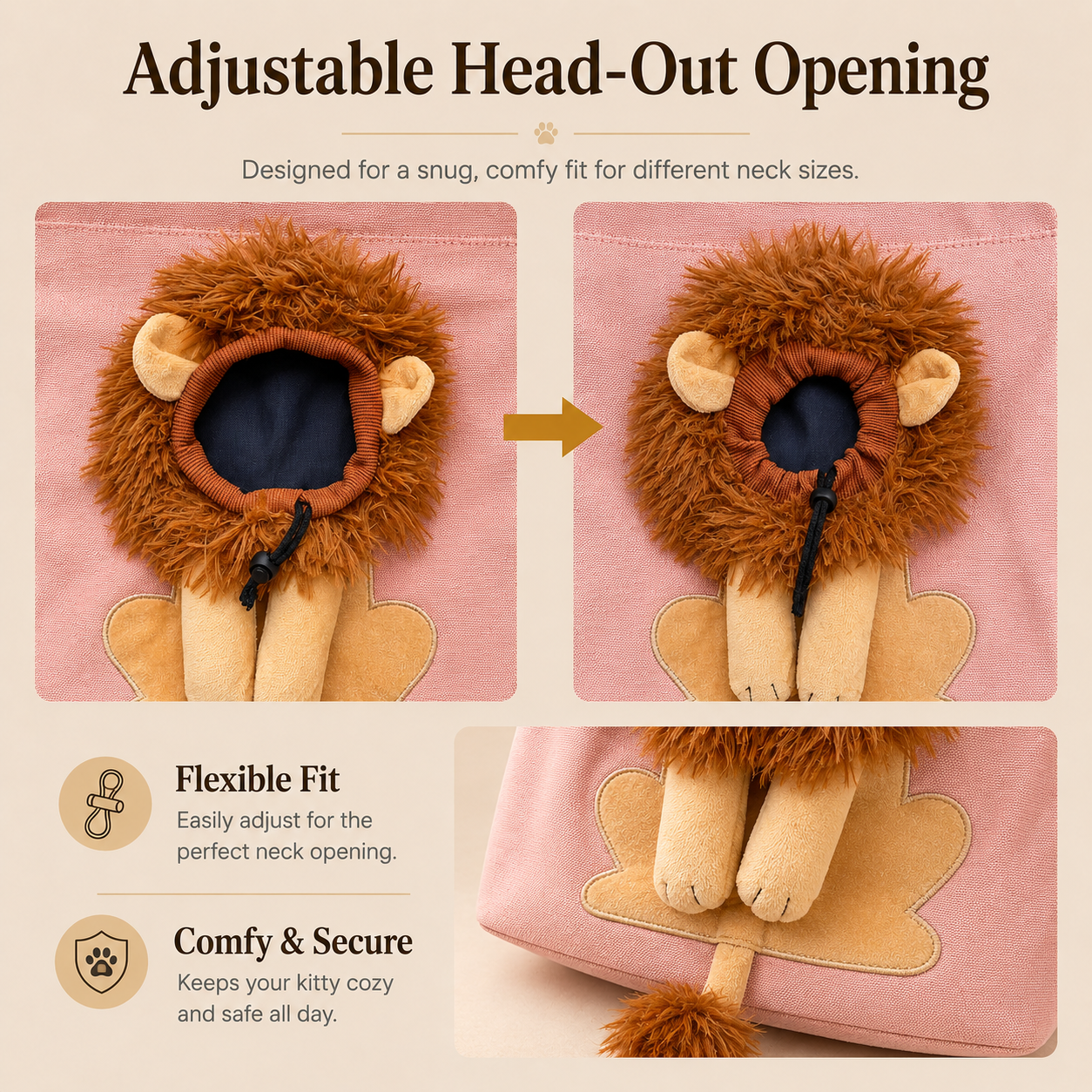 🦁 Lion-Shaped Pet Shoulder Bag – Cute Canvas Cat Carrier with Adjustable Head Opening & Soft Plush Details 🐱