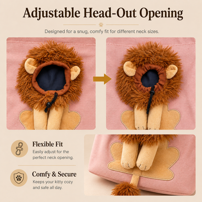 🦁 Lion-Shaped Pet Shoulder Bag – Cute Canvas Cat Carrier with Adjustable Head Opening & Soft Plush Details 🐱