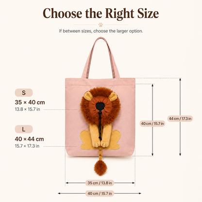 🦁 Lion-Shaped Pet Shoulder Bag – Cute Canvas Cat Carrier with Adjustable Head Opening & Soft Plush Details 🐱