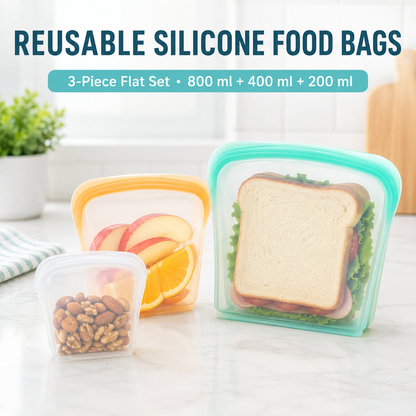🥨 Reusable Silicone Food Bags – 3-Piece Flat Set