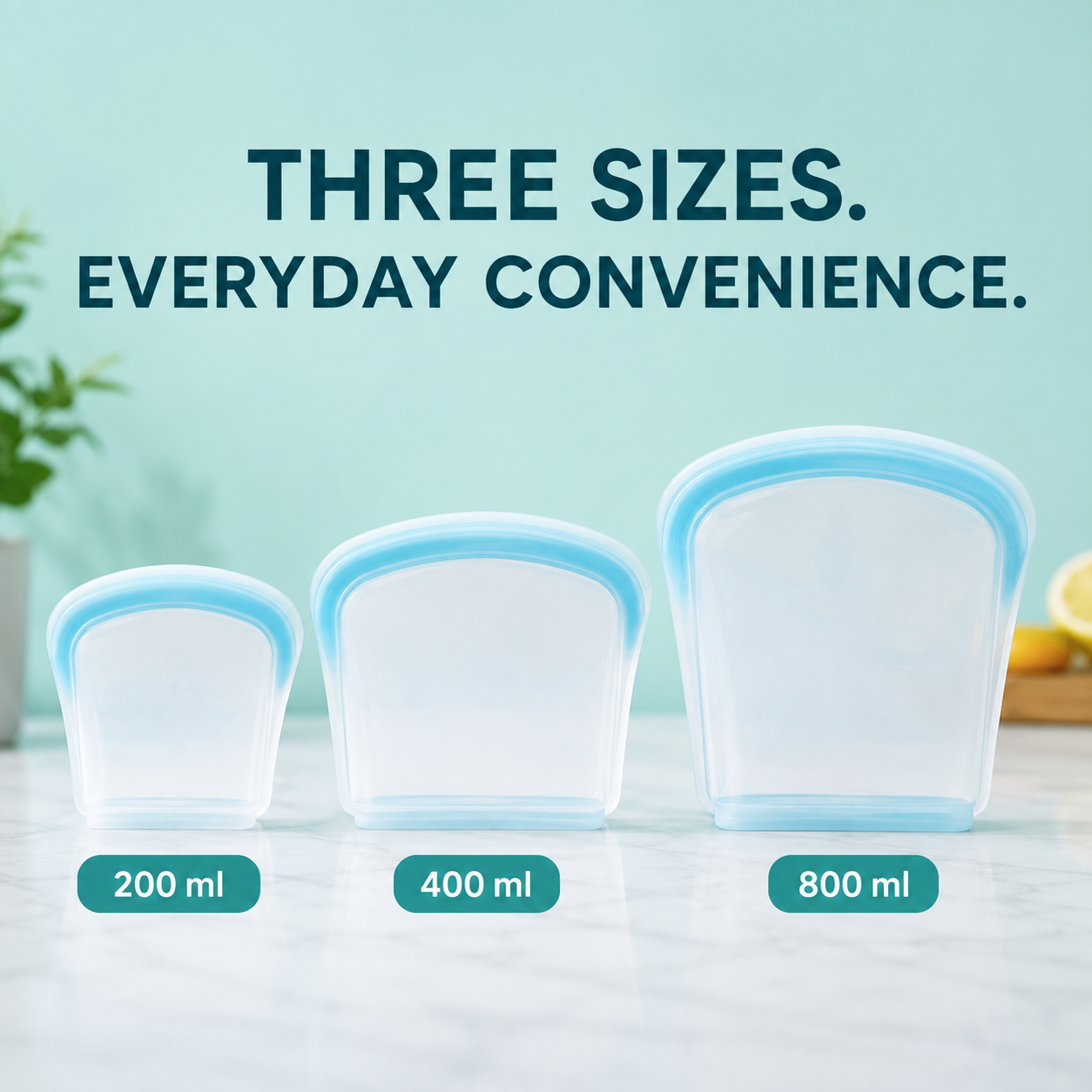 🥨 Reusable Silicone Food Bags – 3-Piece Flat Set