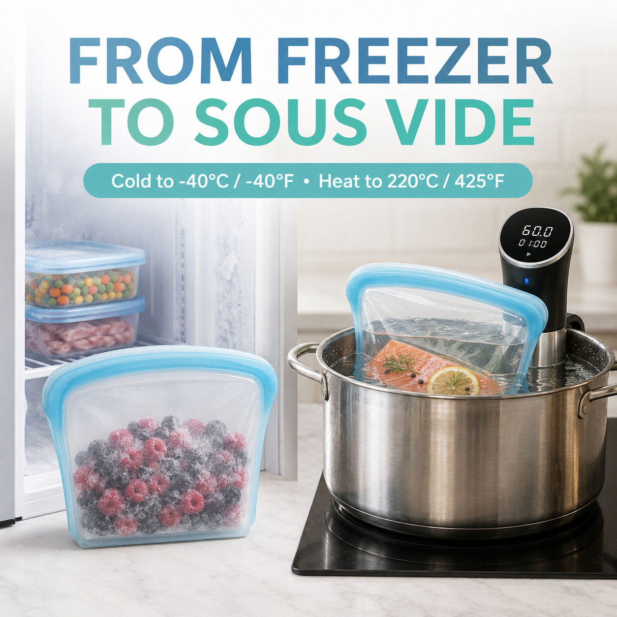 🥨 Reusable Silicone Food Bags – 3-Piece Flat Set