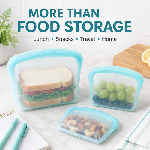 🥨 Reusable Silicone Food Bags – 3-Piece Flat Set