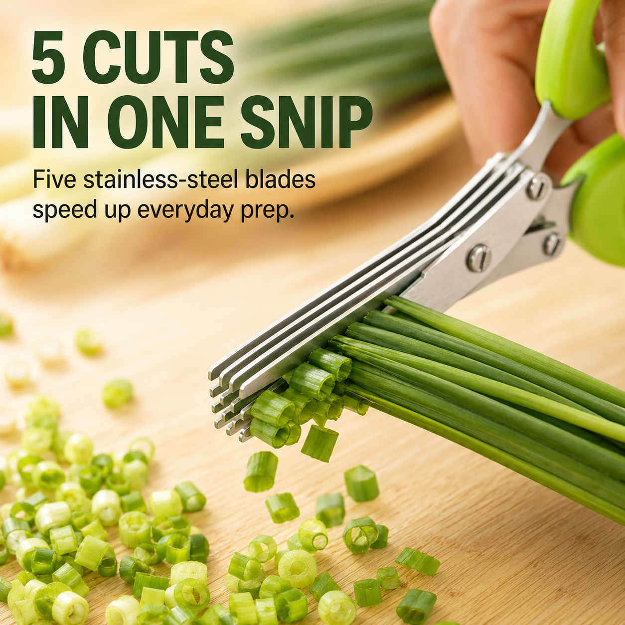 Stainless Steel 5 Blades Scallion Cutter Scissors