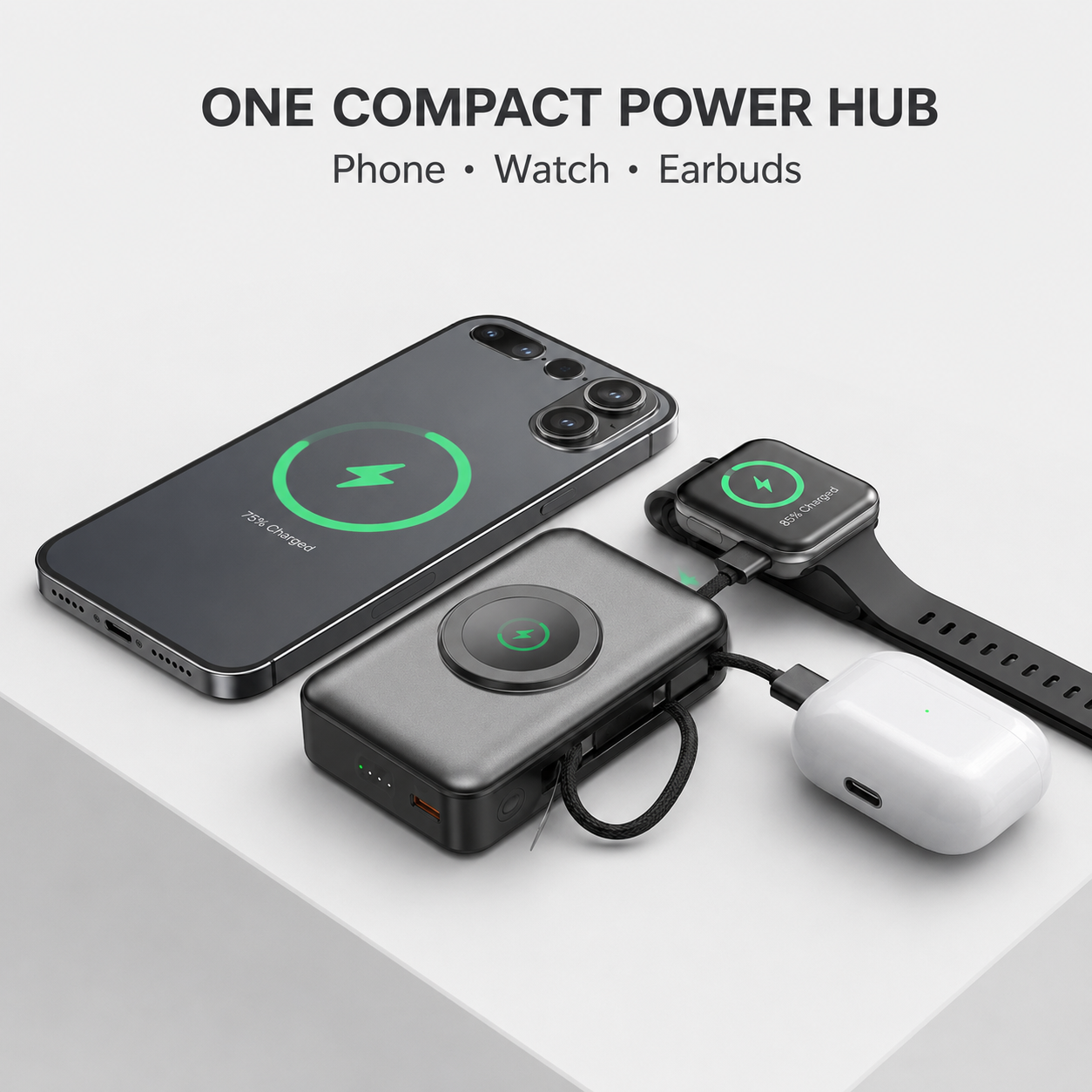 5000mAh 3-in-1 Magnetic Wireless Power Bank – Fast Charging for iPhone, Apple Watch & AirPods