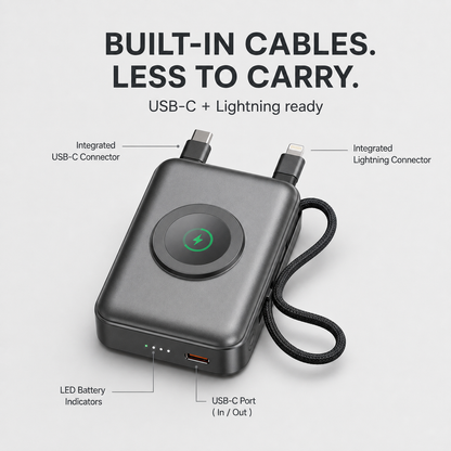 5000mAh 3-in-1 Magnetic Wireless Power Bank – Fast Charging for iPhone, Apple Watch & AirPods