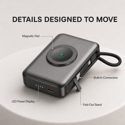 5000mAh 3-in-1 Magnetic Wireless Power Bank – Fast Charging for iPhone, Apple Watch & AirPods