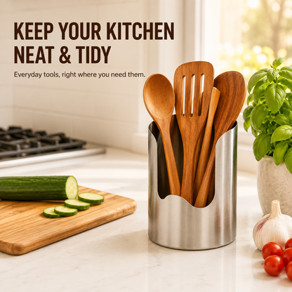 Stainless Steel Kitchen Utensil Holder – Rust-Resistant Countertop Organizer for Spoons, Spatulas & Cooking Tools