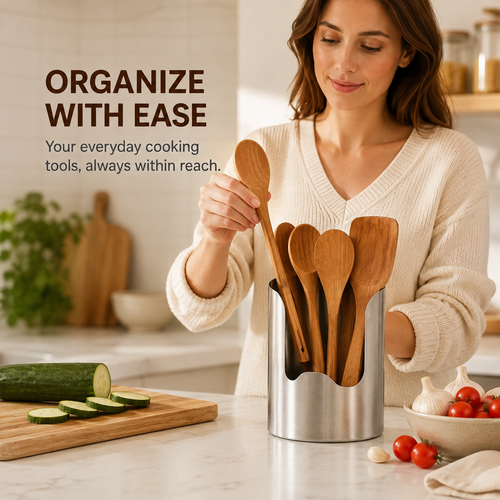 🔥Flash Sale 49% OFF✨ Stainless Steel Utensil Holder, Rust‑Resistant Kitchen Countertop Organizer for Cooking Tools