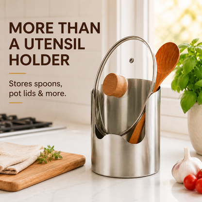 Stainless Steel Kitchen Utensil Holder – Rust-Resistant Countertop Organizer for Spoons, Spatulas & Cooking Tools