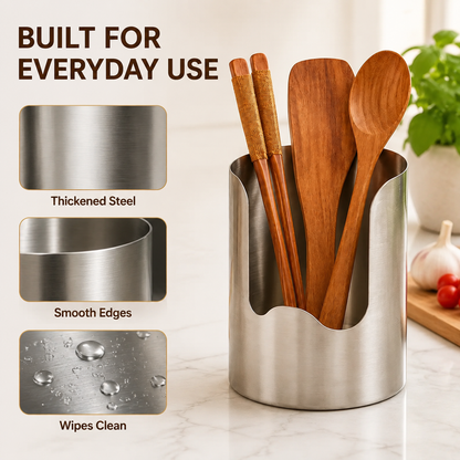 Stainless Steel Kitchen Utensil Holder – Rust-Resistant Countertop Organizer for Spoons, Spatulas & Cooking Tools