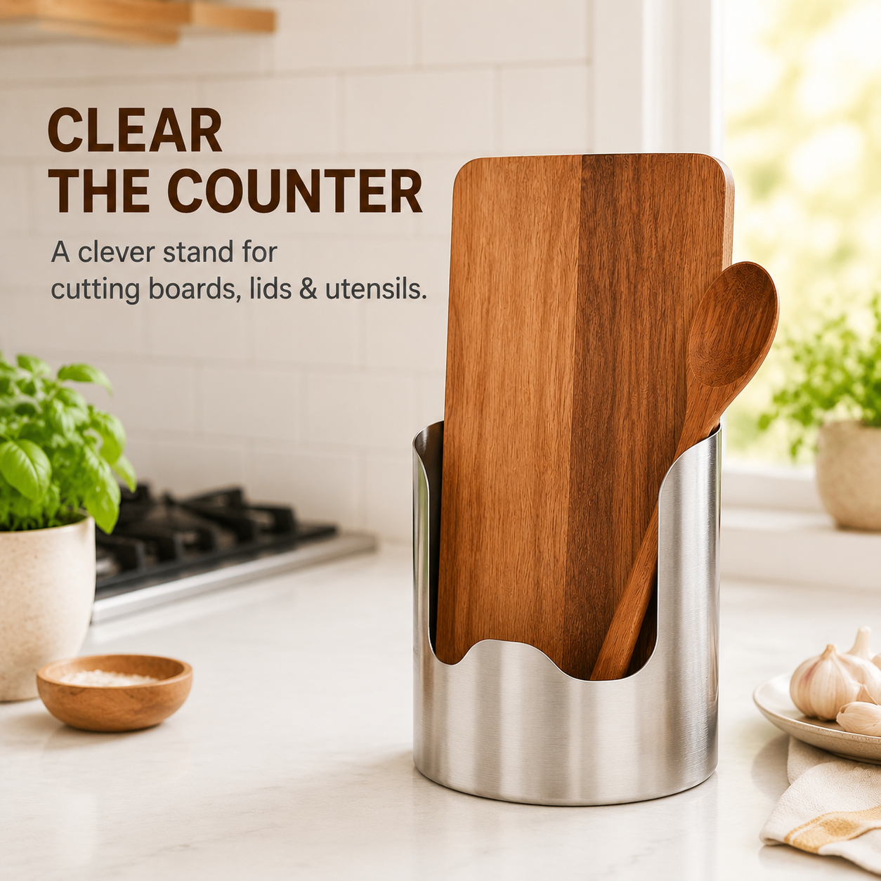 Stainless Steel Kitchen Utensil Holder – Rust-Resistant Countertop Organizer for Spoons, Spatulas & Cooking Tools
