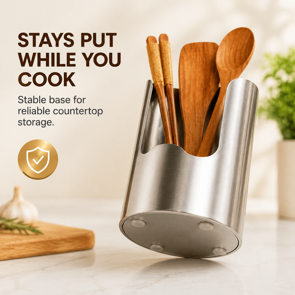 Stainless Steel Kitchen Utensil Holder – Rust-Resistant Countertop Organizer for Spoons, Spatulas & Cooking Tools